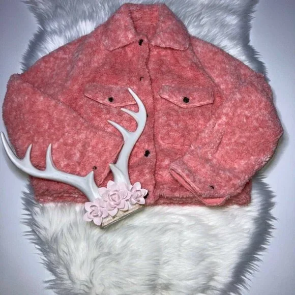 Free People Womens Pink Teddy Long Sleeve Button Front Pockets Swing Jacket XS - Picture 3 of 7